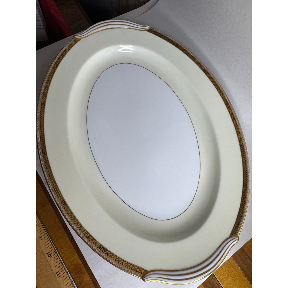 Noritake China Oval Serving Platter Cream Gold Trim Made in Japan 16 Inch